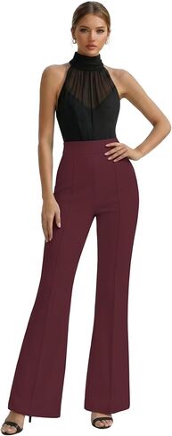 Hybrid & Company Women’s Ultra Stretch Ponte Bootcut Pants High-Rise, Sleek Pintuck, Pull On, Faux Pockets Office & Casual in Kuwait