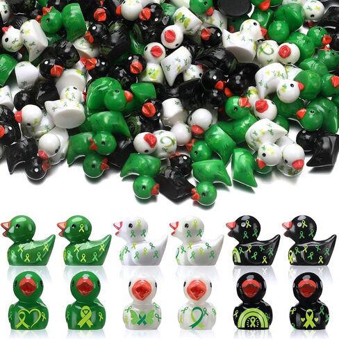 120 Pcs Mental Health Awareness Mini Ducks Green Ribbon Resin Duck Bulk for Charity Events Fundraiser Giveaways Mental Health Small Gifts for Wellness Campaigns Awareness Month Event Giveaways Decor in Kuwait