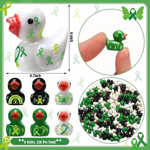 120 Pcs Mental Health Awareness Mini Ducks Green Ribbon Resin Duck Bulk for Charity Events Fundraiser Giveaways Mental Health Small Gifts for Wellness Campaigns Awareness Month Event Giveaways Decor in Kuwait
