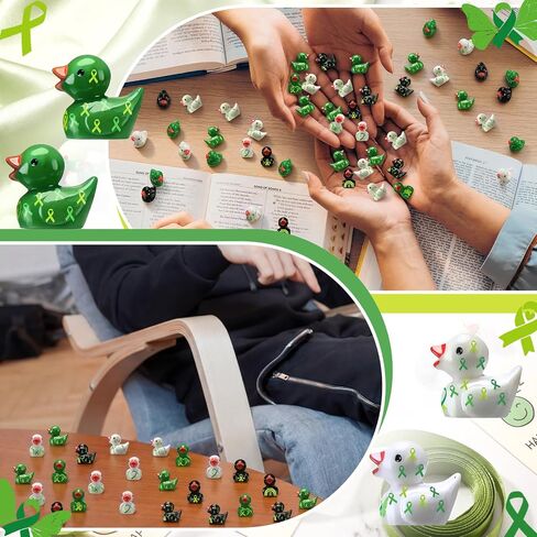 120 Pcs Mental Health Awareness Mini Ducks Green Ribbon Resin Duck Bulk for Charity Events Fundraiser Giveaways Mental Health Small Gifts for Wellness Campaigns Awareness Month Event Giveaways Decor in Kuwait