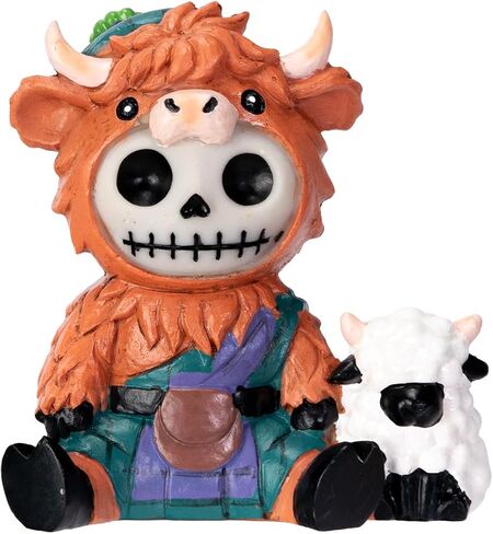 Furrybones Summit Collection Gifts Highland Cow Figurine, Decorative Skeleton in Orange Highland Cattle Costume with Sheep Companion, Cute Resin Collectible, Highland Cattle Home Decor 3.25" H in Saudi Arabia