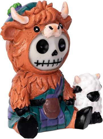 Furrybones Summit Collection Gifts Highland Cow Figurine, Decorative Skeleton in Orange Highland Cattle Costume with Sheep Companion, Cute Resin Collectible, Highland Cattle Home Decor 3.25" H in Saudi Arabia