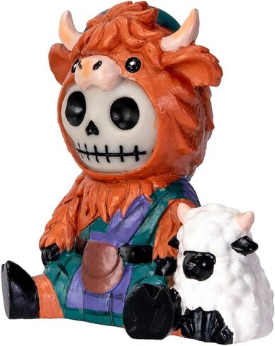 Furrybones Summit Collection Gifts Highland Cow Figurine, Decorative Skeleton in Orange Highland Cattle Costume with Sheep Companion, Cute Resin Collectible, Highland Cattle Home Decor 3.25" H in Saudi Arabia