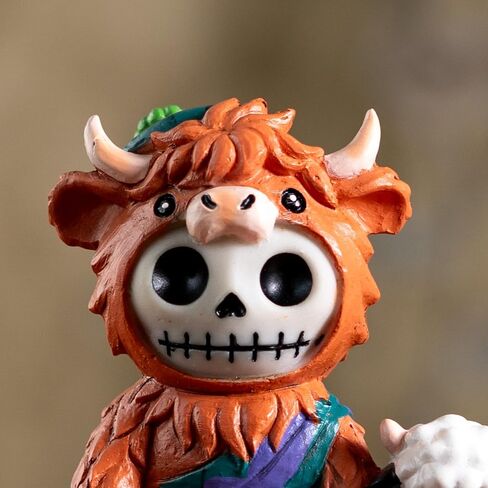 Furrybones Summit Collection Gifts Highland Cow Figurine, Decorative Skeleton in Orange Highland Cattle Costume with Sheep Companion, Cute Resin Collectible, Highland Cattle Home Decor 3.25" H in Saudi Arabia