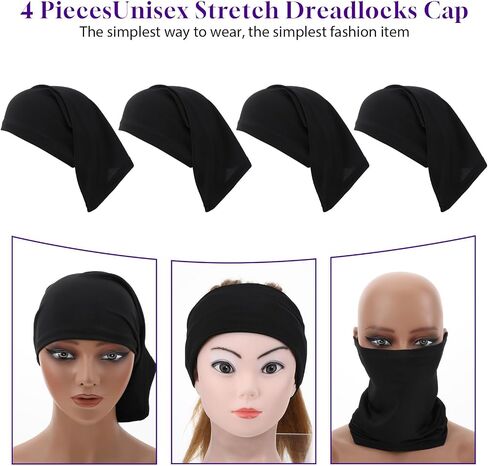 4pcs Dreads Cap, Loc Sock, Dreadlock Caps for Men, Soft and Comfortable, Tube Dreadlock Cap Elastic for Men & Women, Black in Saudi Arabia