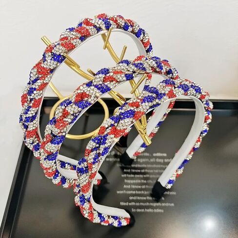 Soochat 4th of July Headband Patriotic Rhinestone Headband Crystal Red White Blue Stripes Twist Hairband for Independence Day Holiday Party Hair Accessories in Saudi Arabia