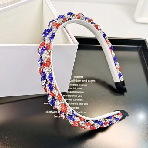 Soochat 4th of July Headband Patriotic Rhinestone Headband Crystal Red White Blue Stripes Twist Hairband for Independence Day Holiday Party Hair Accessories in Saudi Arabia