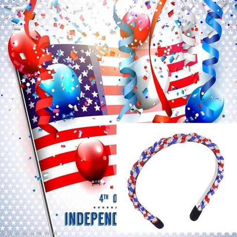 Soochat 4th of July Headband Patriotic Rhinestone Headband Crystal Red White Blue Stripes Twist Hairband for Independence Day Holiday Party Hair Accessories in Saudi Arabia