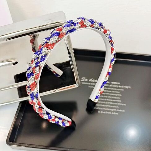 Soochat 4th of July Headband Patriotic Rhinestone Headband Crystal Red White Blue Stripes Twist Hairband for Independence Day Holiday Party Hair Accessories in Saudi Arabia