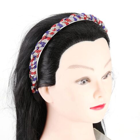 Soochat 4th of July Headband Patriotic Rhinestone Headband Crystal Red White Blue Stripes Twist Hairband for Independence Day Holiday Party Hair Accessories in Saudi Arabia