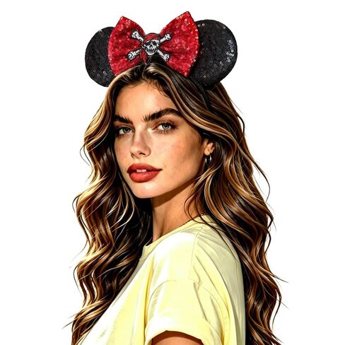 Red Apple Mouse Ears Headband for Women Sequin Deep Blue Bows | Premium Material Comfortable for All-day Wear, Ideal for Halloween Costume & Themed Party in Saudi Arabia