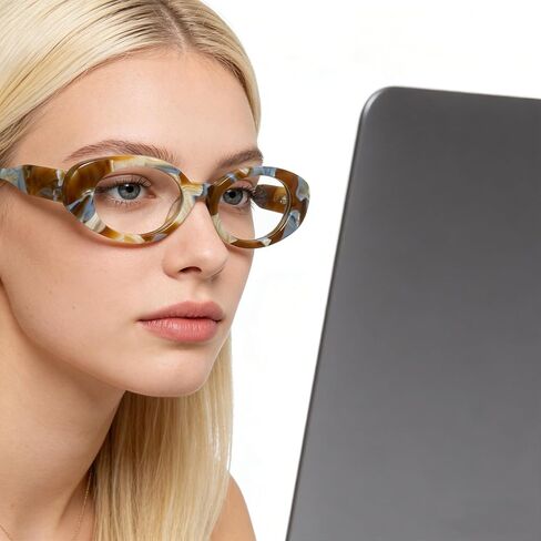 Retro Oval Tortoiseshell Blue Light Blocking Glasses, Acetate Frame Anti Eyestrain Computer Gaming Glasses for Women Men in Kuwait