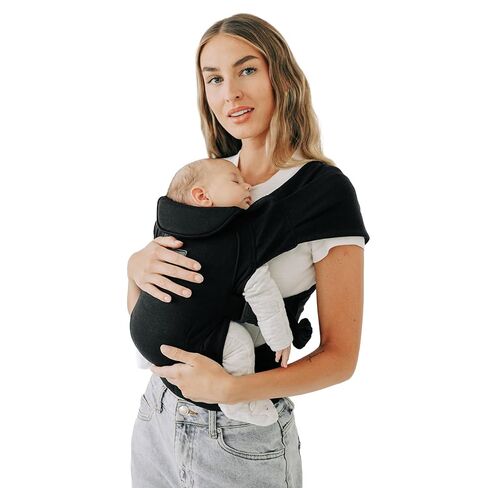 Tushbaby Pearl Wrap Baby Carrier for Newborns 8–20 lbs, Hands-Free Ergonomic Infant Carrier with Storage, Bottle & Wipe Holder, Adjustable Soft Fabric, Black in Saudi Arabia
