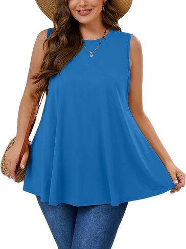 AusLook Plus Size Women's Tank Tops Summer Crew Neck Sleeveless Flowy Tops Business 2026 Basic Loose Dressy Work Shirts in Saudi Arabia