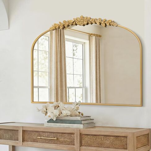 Besdomus Large Vintage Gold Mirror: 40"x30" French Baroque Antique Arched Mirror - Traditional Ornate Decorative for Wall/Mantel/Bedroom/Entryway/Bathroom/Hallway - Ideal for Fashion-Conscious in Saudi Arabia
