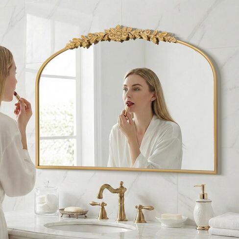 Besdomus Large Vintage Gold Mirror: 40"x30" French Baroque Antique Arched Mirror - Traditional Ornate Decorative for Wall/Mantel/Bedroom/Entryway/Bathroom/Hallway - Ideal for Fashion-Conscious in Saudi Arabia