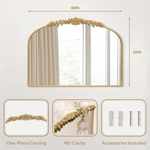 Besdomus Large Vintage Gold Mirror: 40"x30" French Baroque Antique Arched Mirror - Traditional Ornate Decorative for Wall/Mantel/Bedroom/Entryway/Bathroom/Hallway - Ideal for Fashion-Conscious in Saudi Arabia