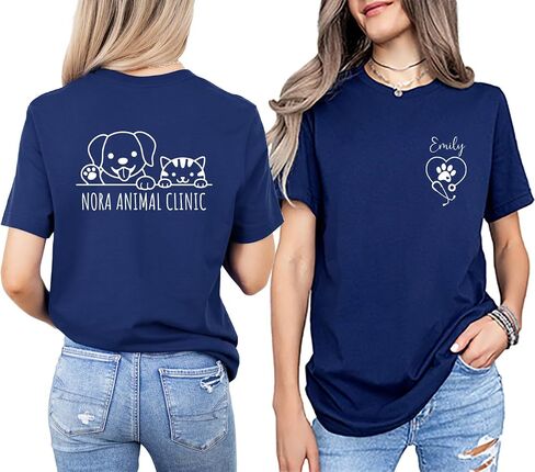 Custom Veterinary Clinic T-Shirt – Personalized Name Front & Vet Clinic Back – Vet Tech, Veterinarian Uniform Shirt, Animal Hospital Gift - Custom Vet Shirt Multi in Saudi Arabia