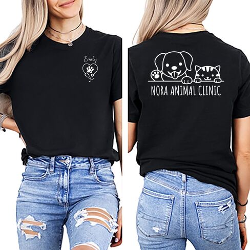 Custom Veterinary Clinic T-Shirt – Personalized Name Front & Vet Clinic Back – Vet Tech, Veterinarian Uniform Shirt, Animal Hospital Gift - Custom Vet Shirt Multi in Saudi Arabia