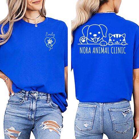 Custom Veterinary Clinic T-Shirt – Personalized Name Front & Vet Clinic Back – Vet Tech, Veterinarian Uniform Shirt, Animal Hospital Gift - Custom Vet Shirt Multi in Saudi Arabia