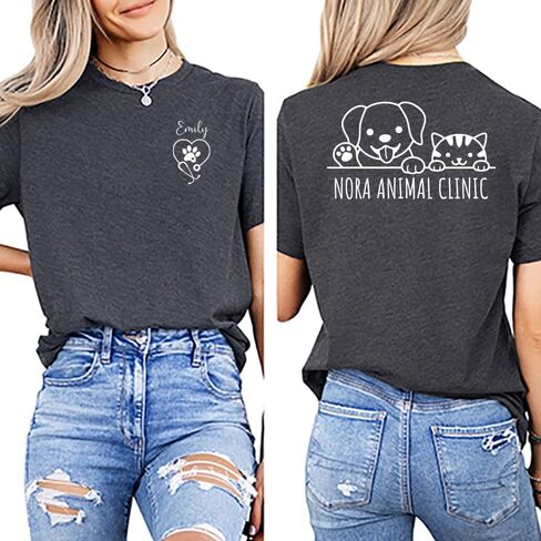 Custom Veterinary Clinic T-Shirt – Personalized Name Front & Vet Clinic Back – Vet Tech, Veterinarian Uniform Shirt, Animal Hospital Gift - Custom Vet Shirt Multi in Saudi Arabia