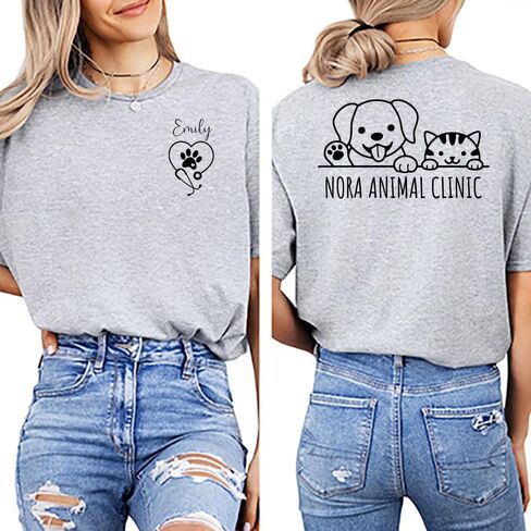 Custom Veterinary Clinic T-Shirt – Personalized Name Front & Vet Clinic Back – Vet Tech, Veterinarian Uniform Shirt, Animal Hospital Gift - Custom Vet Shirt Multi in Saudi Arabia
