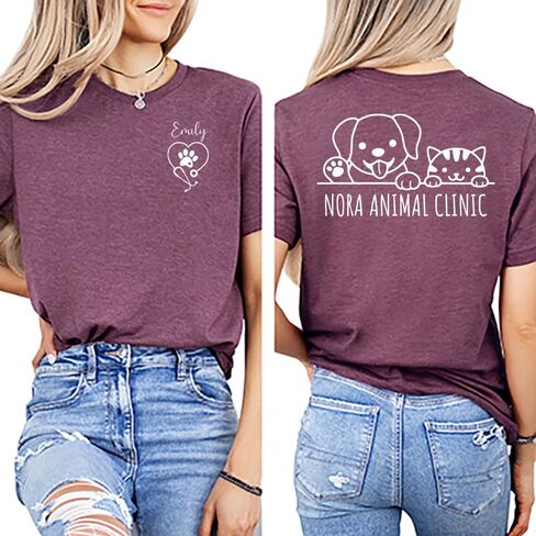 Custom Veterinary Clinic T-Shirt – Personalized Name Front & Vet Clinic Back – Vet Tech, Veterinarian Uniform Shirt, Animal Hospital Gift - Custom Vet Shirt Multi in Saudi Arabia