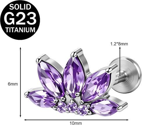 1PC ASTM F136 Titanium 16G Flatback Stud Conch Piercing Jewelry, Internally Threaded Cartilage Earring Stud for Helix Tragus, 6mm 8mm Labret Flat Back Earrings Gold/Silver in Kuwait