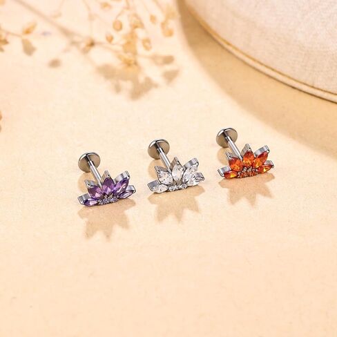 1PC ASTM F136 Titanium 16G Flatback Stud Conch Piercing Jewelry, Internally Threaded Cartilage Earring Stud for Helix Tragus, 6mm 8mm Labret Flat Back Earrings Gold/Silver in Kuwait