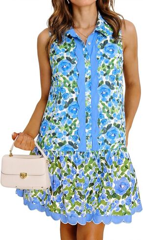 Cicy Bell Womens Floral Mini Dress Summer Casual V Neck Sleeveless Boho Dresses Ruffle Beach Vacation Outfits in Kuwait