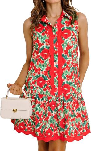Cicy Bell Womens Floral Mini Dress Summer Casual V Neck Sleeveless Boho Dresses Ruffle Beach Vacation Outfits in Kuwait