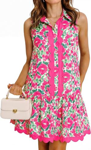 Cicy Bell Womens Floral Mini Dress Summer Casual V Neck Sleeveless Boho Dresses Ruffle Beach Vacation Outfits in Kuwait