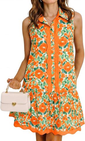 Cicy Bell Womens Floral Mini Dress Summer Casual V Neck Sleeveless Boho Dresses Ruffle Beach Vacation Outfits in Kuwait