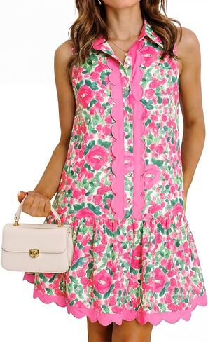 Cicy Bell Womens Floral Mini Dress Summer Casual V Neck Sleeveless Boho Dresses Ruffle Beach Vacation Outfits in Kuwait