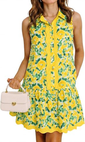 Cicy Bell Womens Floral Mini Dress Summer Casual V Neck Sleeveless Boho Dresses Ruffle Beach Vacation Outfits in Kuwait