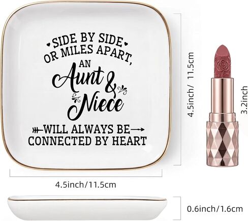 eloi Aunt and Niece Gifts - Jewelry Trinket Dish and Rose Gold Compact Mirror Gift Set, Side by Side or Miles Apart Ring Dish Holder for Auntie, Birthday Gifts for Niece from Aunt with Greeting Card in Saudi Arabia