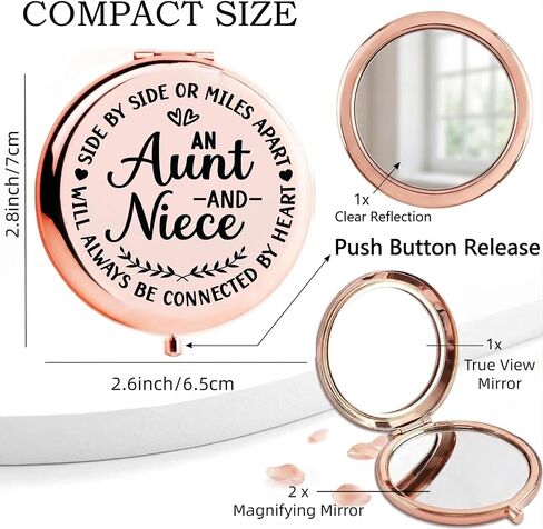 eloi Aunt and Niece Gifts - Jewelry Trinket Dish and Rose Gold Compact Mirror Gift Set, Side by Side or Miles Apart Ring Dish Holder for Auntie, Birthday Gifts for Niece from Aunt with Greeting Card in Saudi Arabia