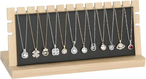 KUKUVR Wooden Necklace Display Stand, Detachable PU Pad Jewelry Organizer Holder for Necklace Pendant Bracelet Chain Earring, Jewelry Display for Selling, Retail, Home Storage (Black PU) in Saudi Arabia