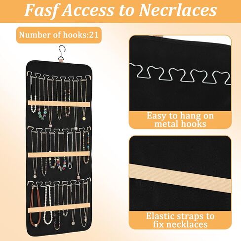 2pcs Double-Sided Hanging Jewelry Organizer for Closet with 48 Pockets & 21 Necklace Hooks Wall Mount Earring Holder Organizers Bracelet Necklace Display Hanger for Women Closet Wall Rings Display in Saudi Arabia