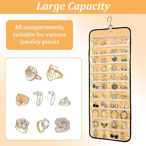 2pcs Double-Sided Hanging Jewelry Organizer for Closet with 48 Pockets & 21 Necklace Hooks Wall Mount Earring Holder Organizers Bracelet Necklace Display Hanger for Women Closet Wall Rings Display in Saudi Arabia