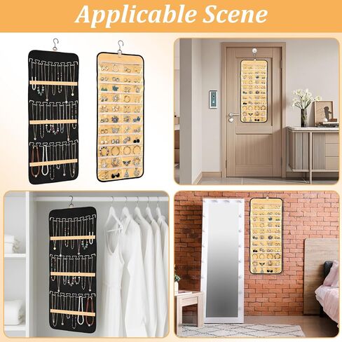 2pcs Double-Sided Hanging Jewelry Organizer for Closet with 48 Pockets & 21 Necklace Hooks Wall Mount Earring Holder Organizers Bracelet Necklace Display Hanger for Women Closet Wall Rings Display in Saudi Arabia