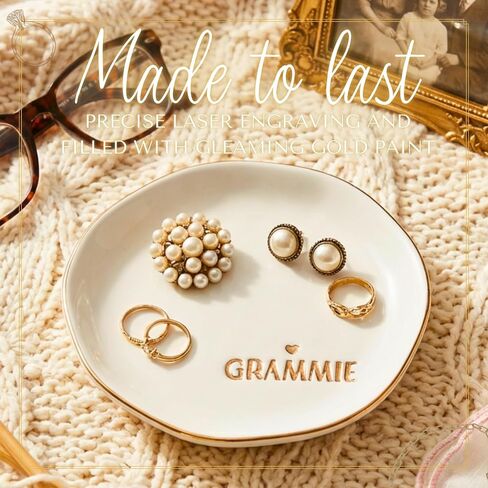 InnoBeta Grammie Gifts for Grandma, Ceramic Jewelry Tray, Decorative Trinket Dish for Rings Earrings Necklaces Bracelet, 4.75" in Kuwait