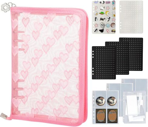 Chillpaper Enamel Pin Display Book Collection Trading Book Portable Brooch Pins Holder Storage Organizer Case Zippered (Pink Heart Lace) in Saudi Arabia