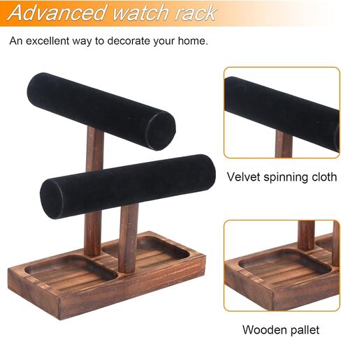 Watch Holder, 2 Layer Wooden Watch Stand for Men, Jewelry Display Stand, Watch Rack Organizer with Velvet Cushion, Bracelet Holder for Nightstand, Brown in Saudi Arabia