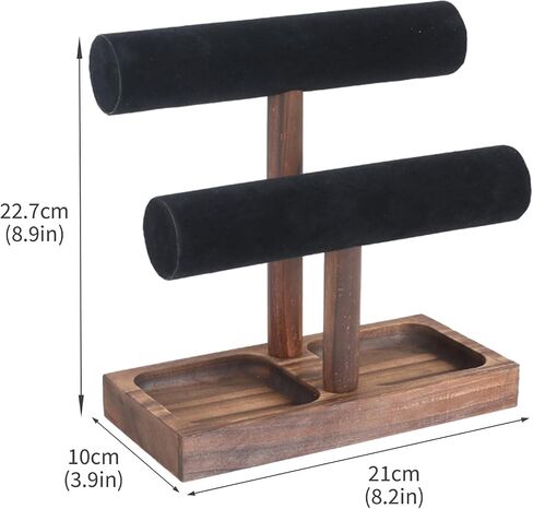 Watch Holder, 2 Layer Wooden Watch Stand for Men, Jewelry Display Stand, Watch Rack Organizer with Velvet Cushion, Bracelet Holder for Nightstand, Brown in Saudi Arabia
