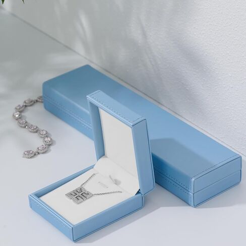 PU Leather Necklace Box Velvet Interior Necklace Gift Box Pendant Case Long Chain Display Storage Case for Anniversary Wedding Birthday Mother's Day (Blue) in Saudi Arabia
