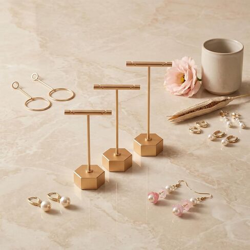 Metal T-Bar Earring Display Stand Gold Metal Earring T Bar Stand Earrings Display Storage Rack Single Small Earrings Hanger Displays Retail Earringes Displays Holder for Selling Photography Prop in Saudi Arabia