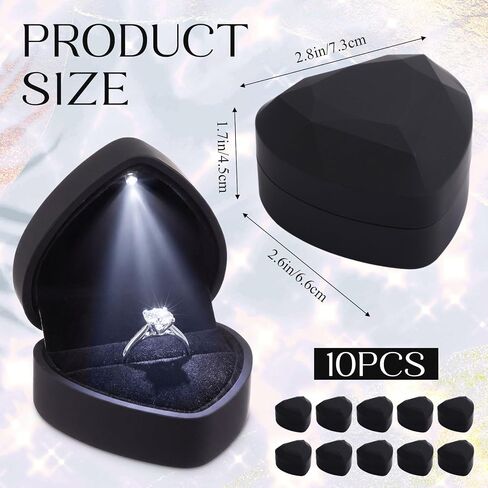 Nosiny 10 Pcs Heart Shaped Ring Box Bulk with LED Light Engagement Ring Necklace Bracelet Chain Display Gift Box Lighted Black Velvet Jewelry Case for Wedding Proposal Anniversary in Kuwait