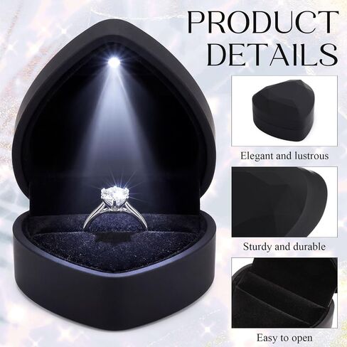 Nosiny 10 Pcs Heart Shaped Ring Box Bulk with LED Light Engagement Ring Necklace Bracelet Chain Display Gift Box Lighted Black Velvet Jewelry Case for Wedding Proposal Anniversary in Kuwait