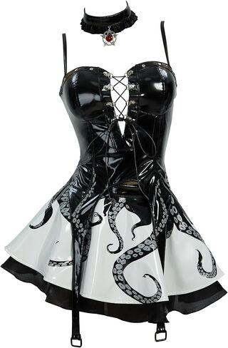 MEOWCOS Womens Gothic Cthulhu Dress Set Noctilucent Print Cami Top and Skirt with Choker in Kuwait